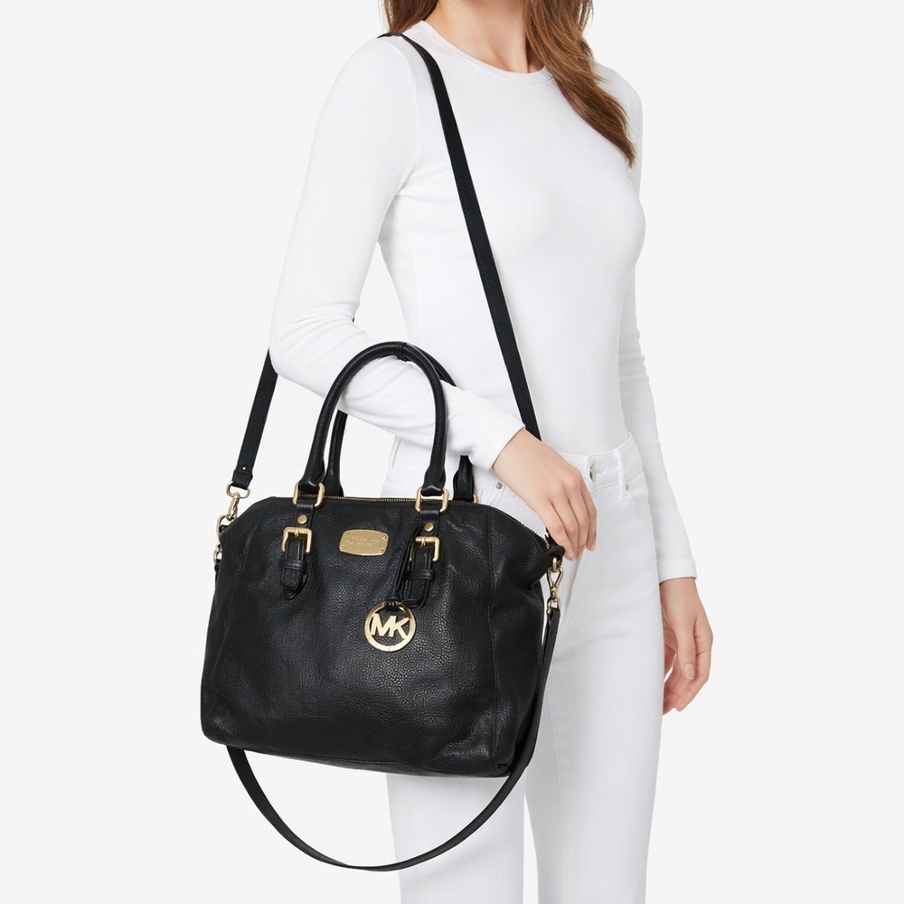 Michael Kors Black Leather Satchel Crossbody MK Bag